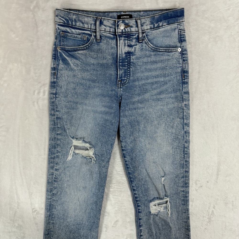 Express High Rise Straight Ankle Jeans Size 4 Light Acid Wash Distressed Cropped - Picture 2 of 15
